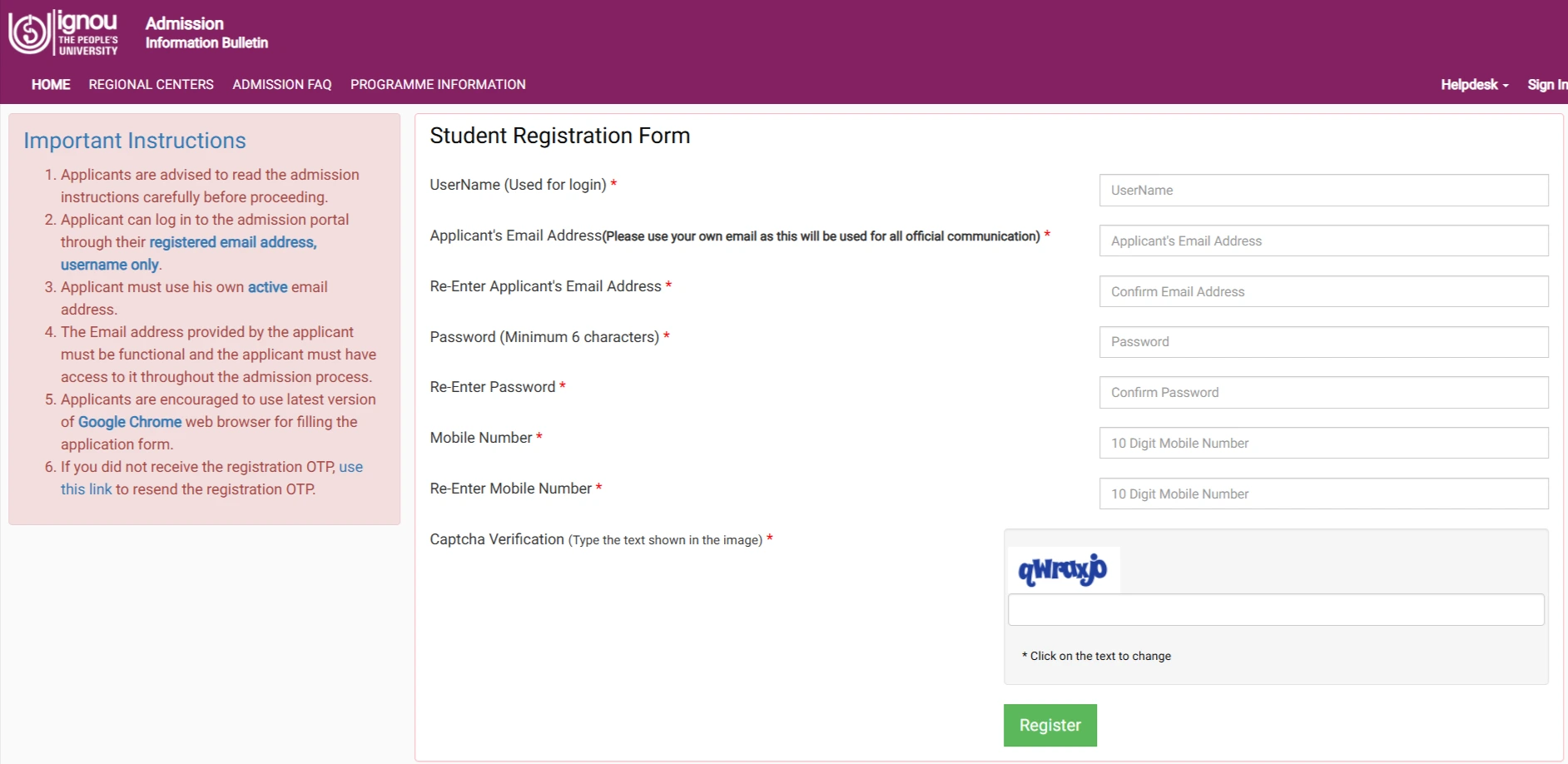 Indira Gandhi National Open University Registration