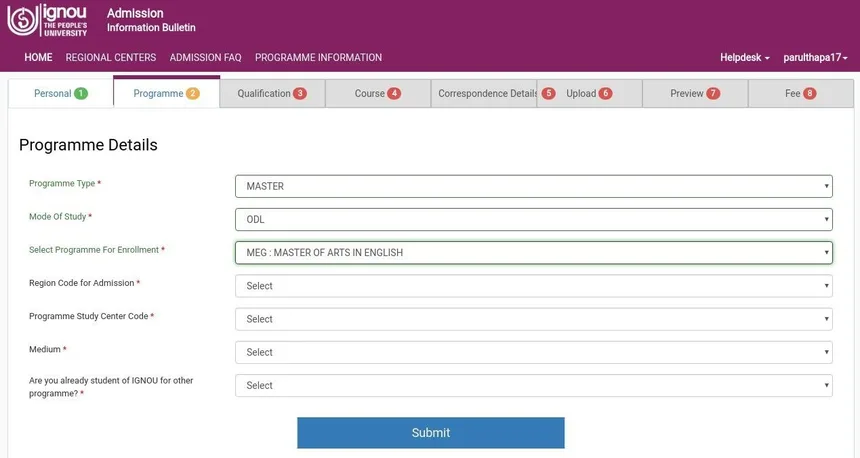 IGNOU Registration Process